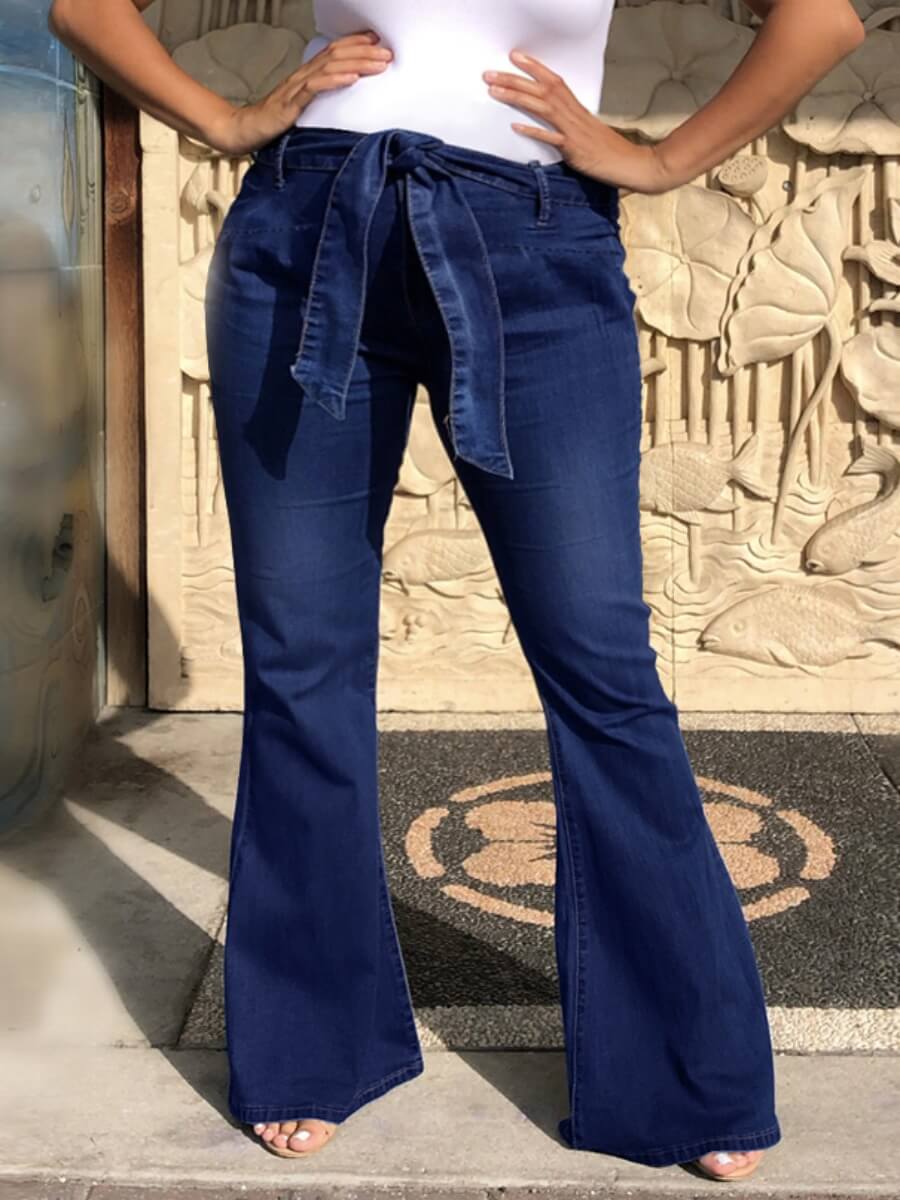 

Lovely Street Flared Lace-up Deep Blue Plus Size Jeans