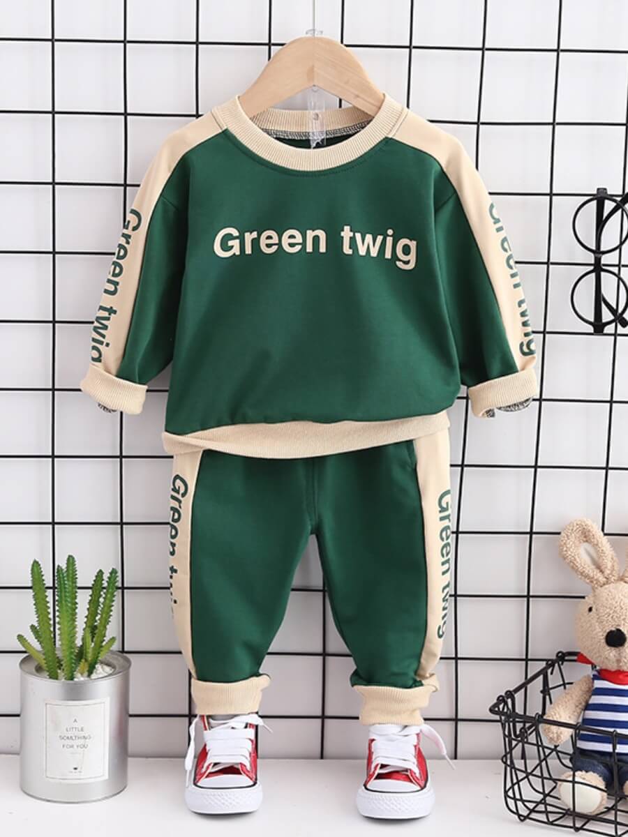 

Lovely Sportswear Letter Print Striped Green Boy Two Piece Pants Set