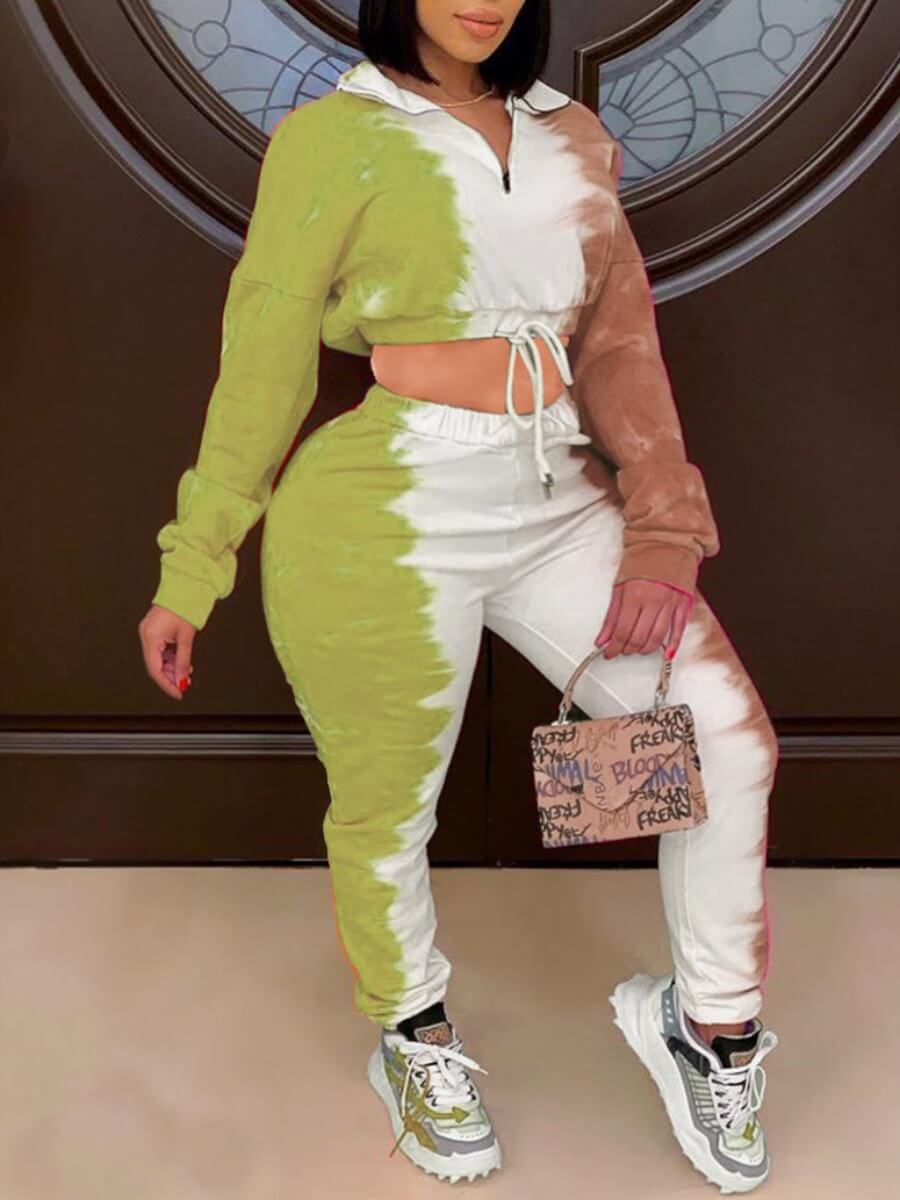 

Lovely Casual Color-lump Patchwork Light Green Plus Size Two-piece Pants Set