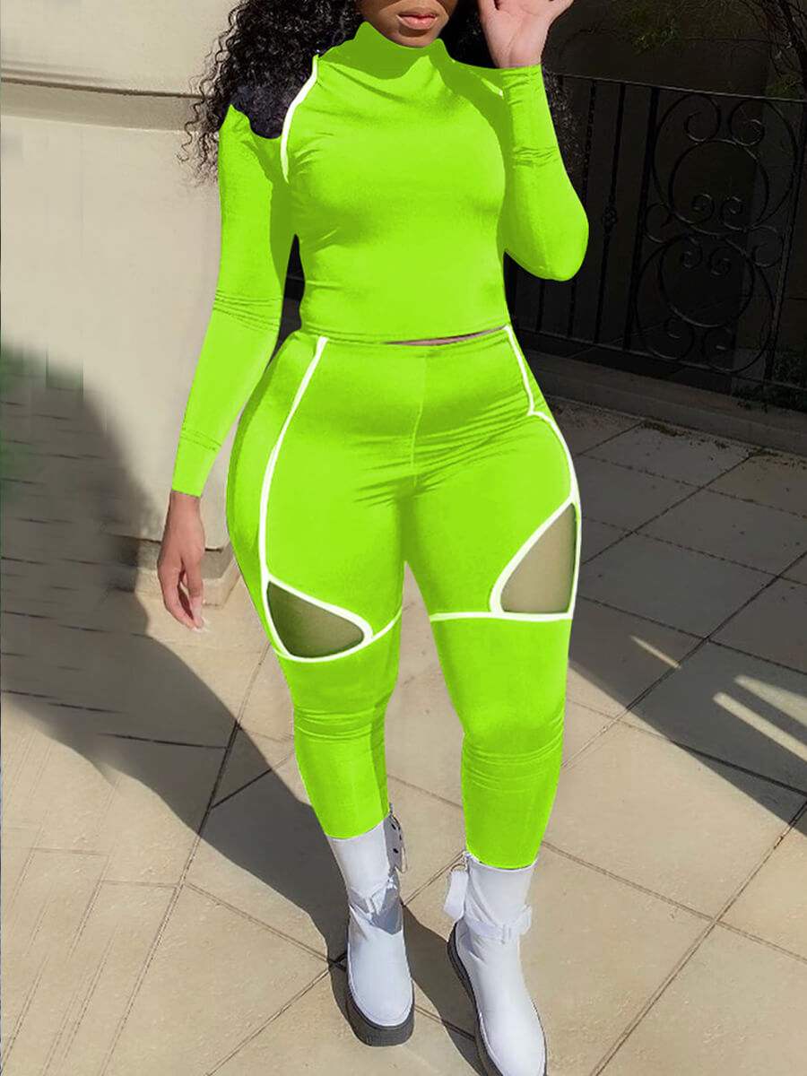 

Lovely Sportswear Turtleneck Striped Patchwork Green Plus Size Two-piece Pants Set