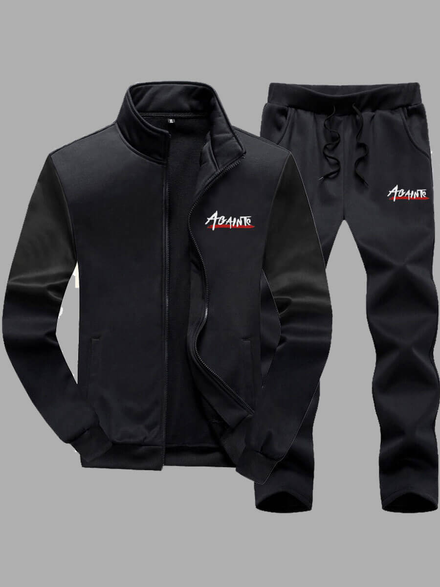 

Lovely Casual Letter Print Zipper Design Black Men Two Piece Pants Set