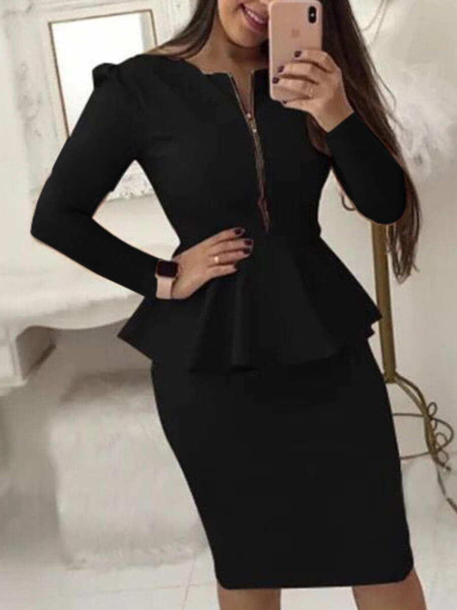 

Lovely Formal Zipper Flounce Design Black Two Piece Skirt Set