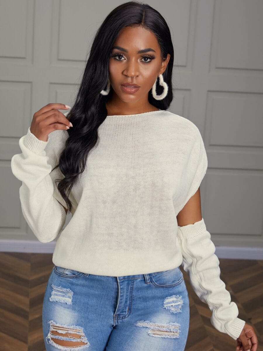 

Lovely Chic O Neck Hollow-out White Sweater