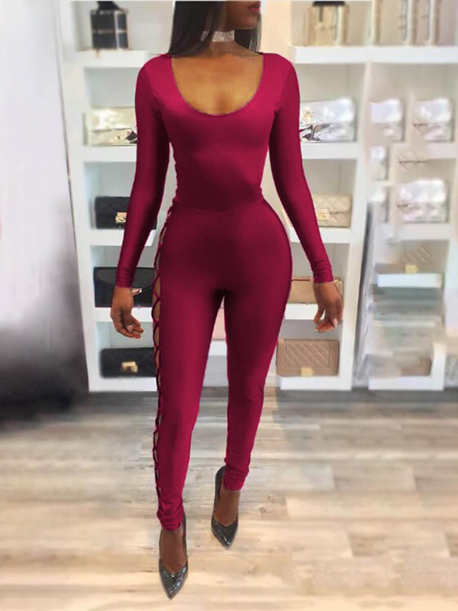 

Lovely Sexy U Neck Bandage Hollow-out Design Red One-piece Jumpsuit