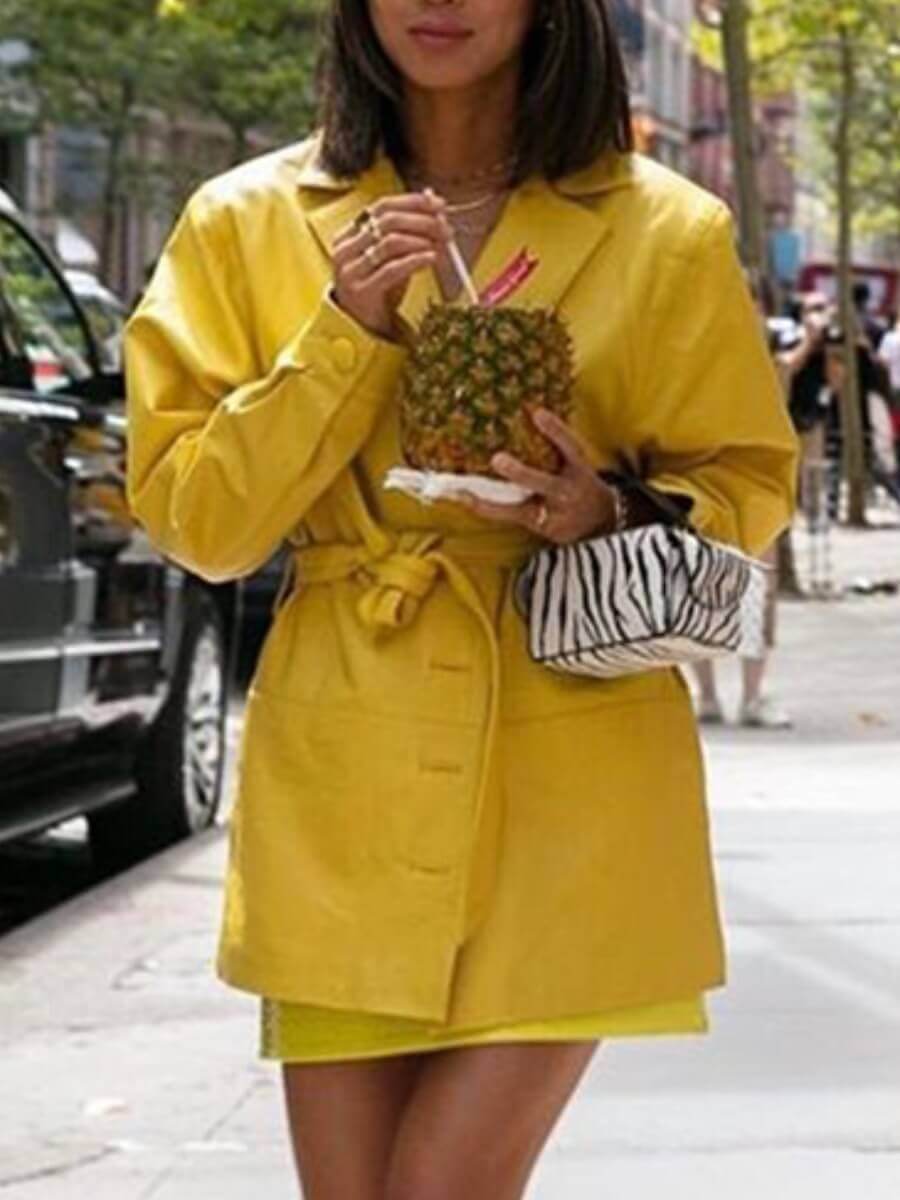 

Lovely Street Lace-up Button Design Yellow Leather