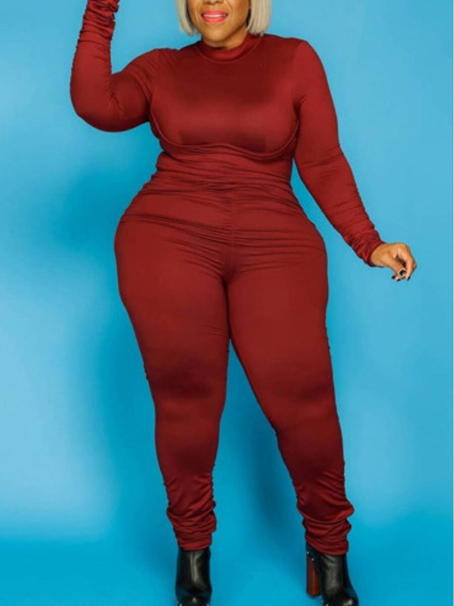 

Lovely Casual O Neck Hollow-out Wine Red Plus Size One-piece Jumpsuit