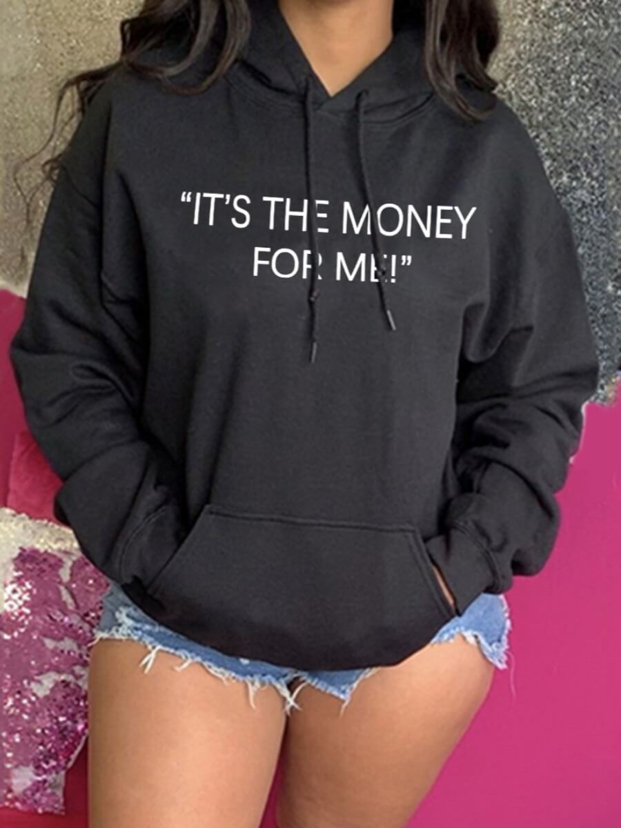 

Lovely Casual Letter Print Kangaroo Pocket Black Hoodie