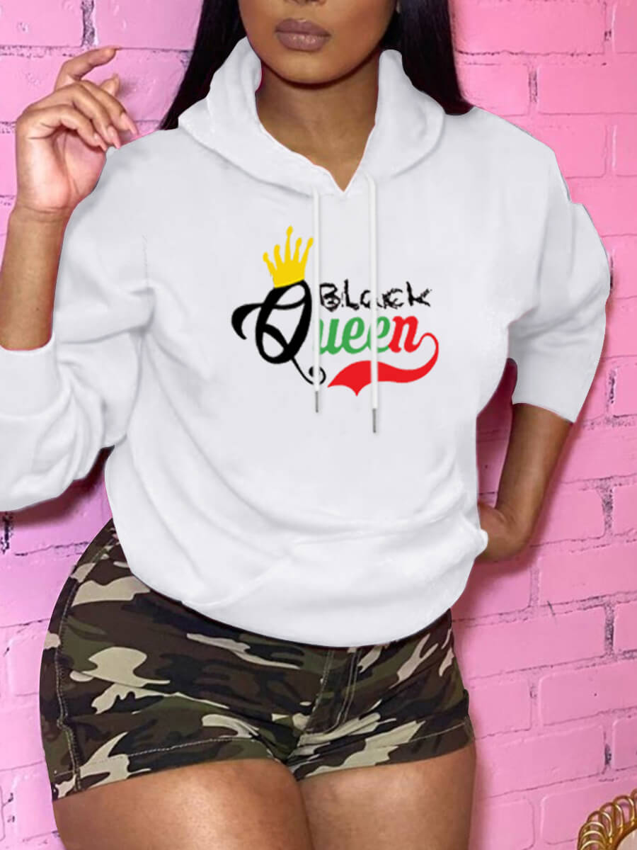 

Lovely Street Letter Print Kangaroo Pocket White Hoodie