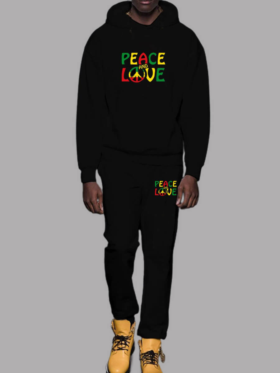 

Lovely Street Letter Print Patchwork Black Men Two Piece Pants Set
