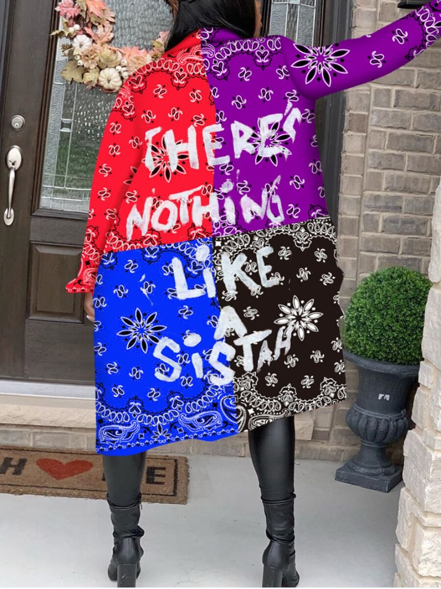 

Lovely Street Letter Print Color-lump Patchwork Red Plus Size Trench Coat
