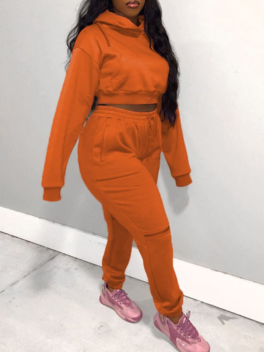 

Lovely Casual Hooded Collar Drawstring Croci Plus Size Two-piece Pants Set