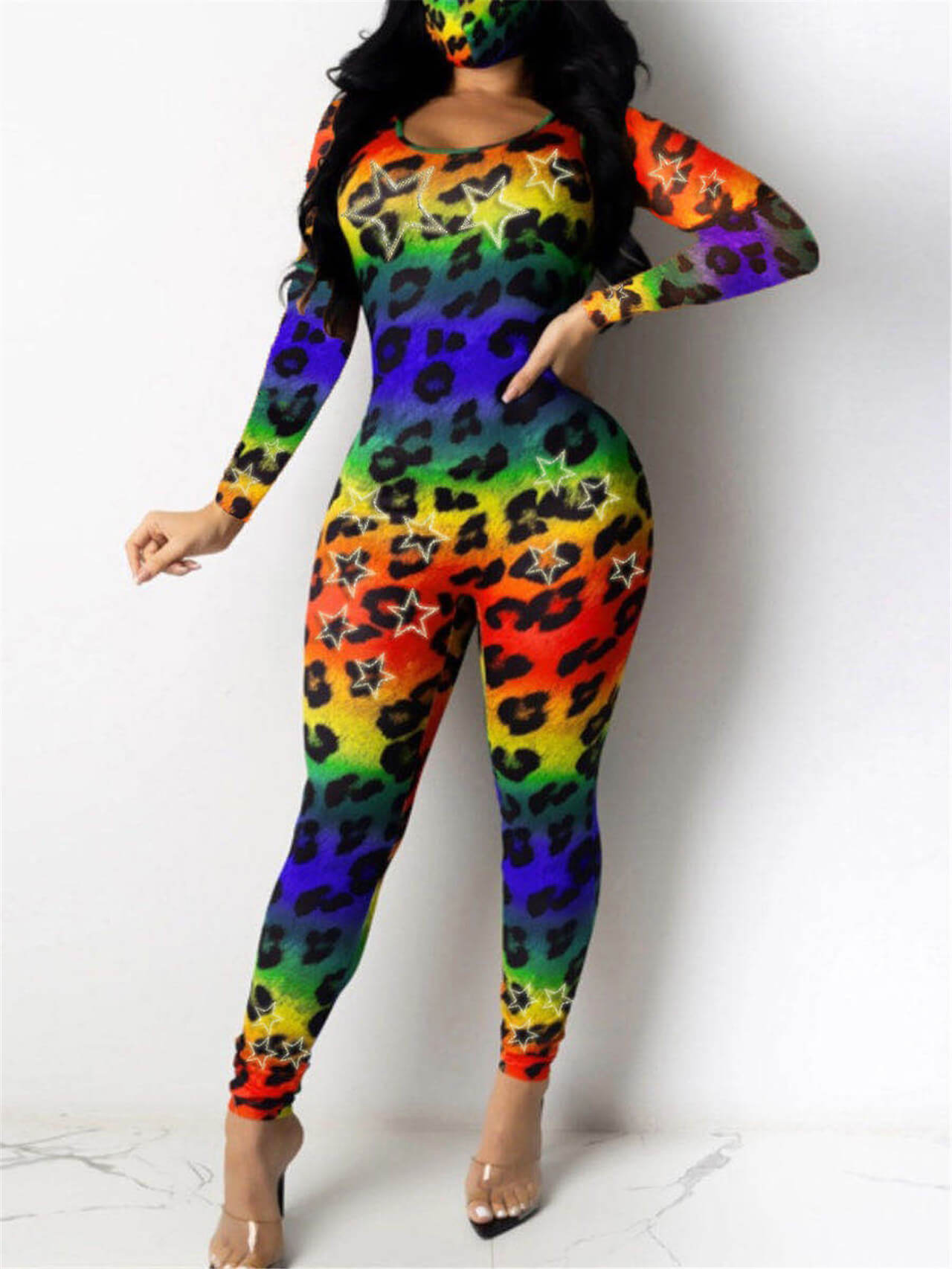 

Lovely Party U Neck Long Sleeve Skinny Leopard Print One-piece Jumpsuit