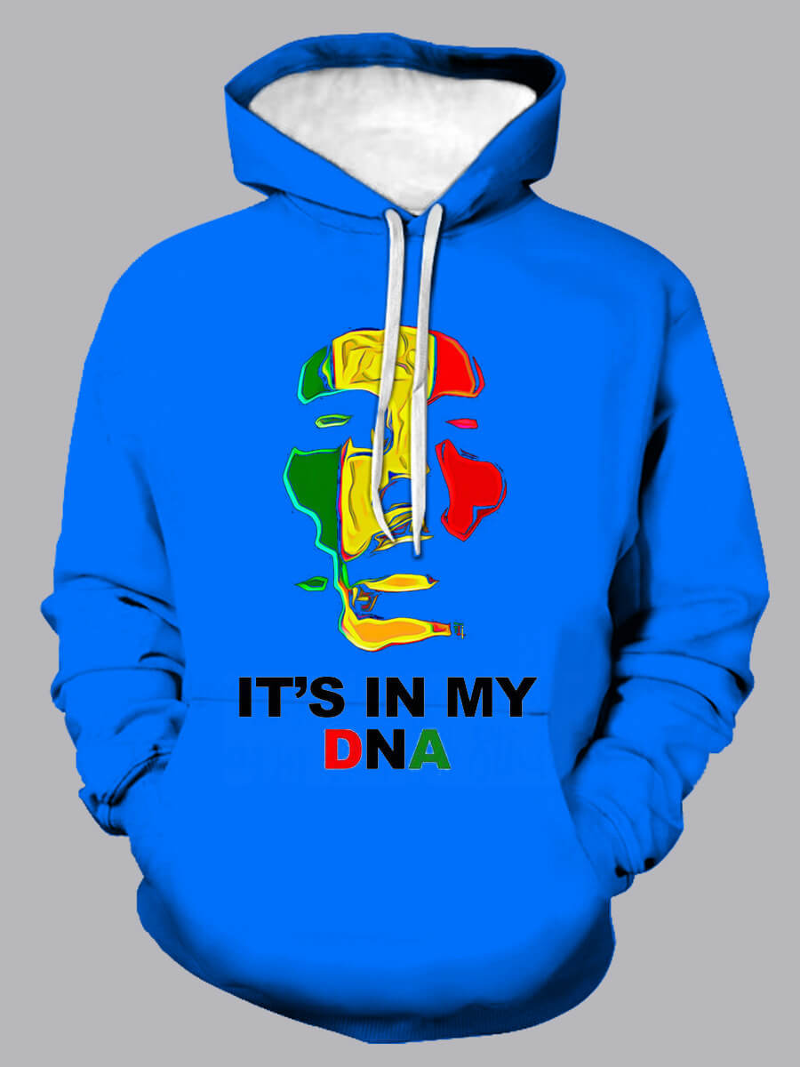 

LW Men Casual Letter Print Patchwork Blue Hoodie