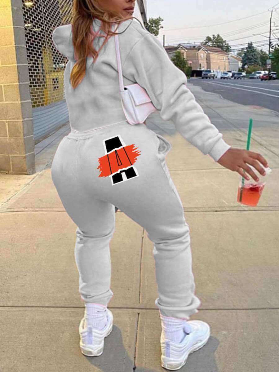 

Lovely Sportswear Hooded Collar Letter Print White Plus Size Two-piece Pants Set