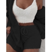 Lovely Stylish Lamb Fleece Black Sleepwear(Three-p