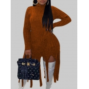 Lovely Plus Size Casual Turtleneck Tassel Design K