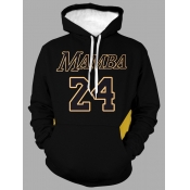 Lovely Men Leisure Hooded Collar Letter Print Blac