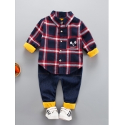 Lovely Casual Shirt Collar Grid Print Red And Blac