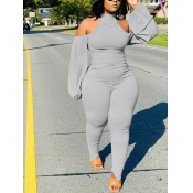 Lovely Trendy Hollow-out Fold Design Grey One-piec