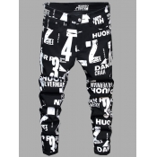 Lovely Men Street Letter Print Black Jeans