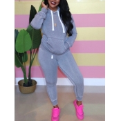 Lovely Casual Hooded Collar Kangaroo Pocket Grey T