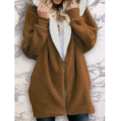 Lovely Casual Hooded Collar Zipper Design Brown Co