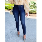 Lovely Casual Basic Skinny Deep Blue Jeans