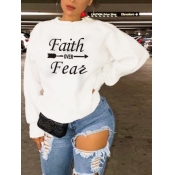 Lovely Casual O Neck Letter Print White Hoodie