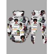 Lovely Men Casual Hooded Collar Print White Two-pi