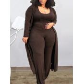 Lovely Casual U Neck Brown Plus Size Three-piece P