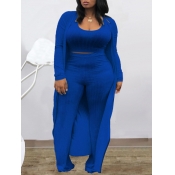 LW BASICS Casual U Neck Skinny Blue Three Piece Pa