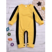 Lovely Trendy O Neck Patchwork Yellow Boy One-piec