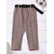 Lovely Stylish Grid Print Brown Girl Pants