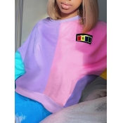 LW BASICS Casual O Neck Patchwork Multicolor Hoodi