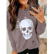 Lovely Casual Skull Printed Dusty Pink Sweatshirt 
