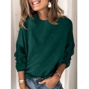 Lovely O Neck Basic Green Sweater