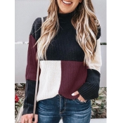 Lovely Casual Patchwork Long Sleeve Wine Red Sweat