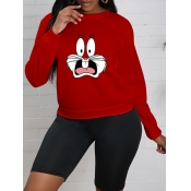 Lovely Casual O Neck Cartoon Rabbit Print Red Hood
