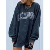 Lovely Street O Neck Letter Print Navy Blue Hoodie