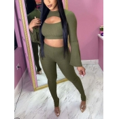 Lovely Chic Hollow-out Crop Top Army Green Two Pie