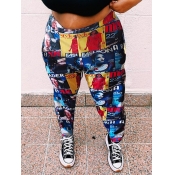 Lovely Casual High-waisted Print Multicolor Plus S