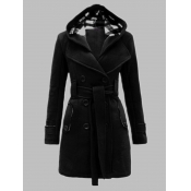 Lovely Casual Hooded Collar Knot Design Black Plus