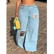 LW BASICS Plus Size Street Hollow-out Blue Jeans