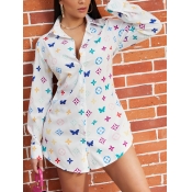 Lovely Trendy Turndown Collar Print White Mini Shi