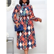 Lovely Formal Geometric Print Knot Design Pink Mid