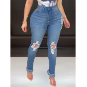 Lovely Trendy Hollow-out Blue Jeans