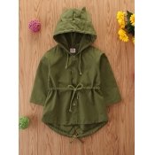 Lovely Casual Hooded Collar Drawstring Army Green 