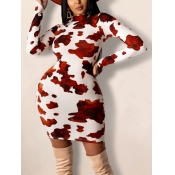 Lovely Casual Turtleneck Print White Knee Length D