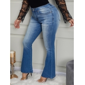 LW High Stretchy Flared Design Blue Jeans