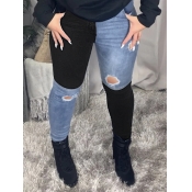 Lovely Street Patchwork Hollow-out Black Jeans
